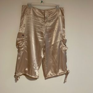 Billabong Satin Bermuda Shorts 14 Drawstring Waist Cream Cargo Pocket